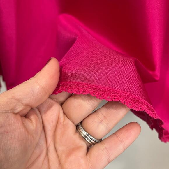 Bestform Vintage 60s Nylon Slip Skirt Lace Trim Fuchsia Midi Lingerie Sz L - Picture 4 of 6